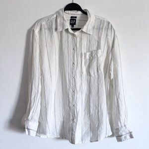 Gap 100% Linen Oversized Shirt in White and Black Stripe Size Medium